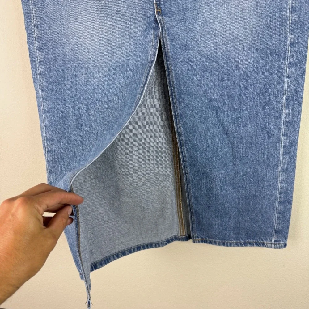 LOFT Denim Skirt Womens 0 Blue Maxi Front Slit High Rise 100% Cotton Mid Wash